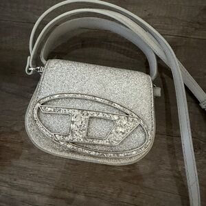 Diesel Silver Glitter Mini Crossbody with Crystal Logo